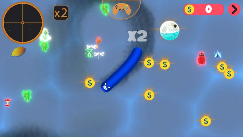 Collectibles and rivals in the underwater arena.