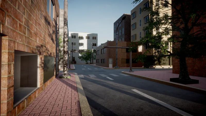 A street-level view through the neighborhood.