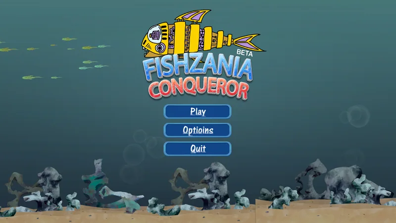 Fishzania Conqueror’s underwater title screen.