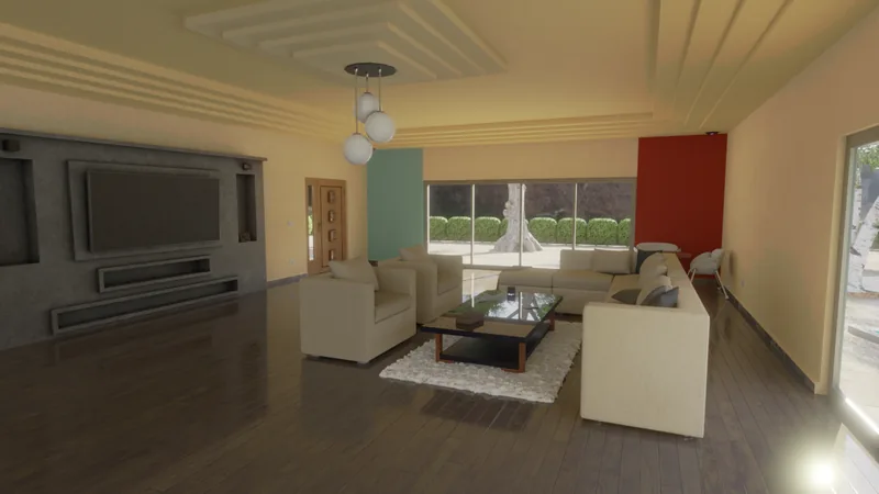 A furnished living room opening toward the garden.