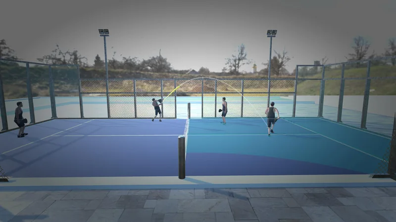 The outdoor doubles court.