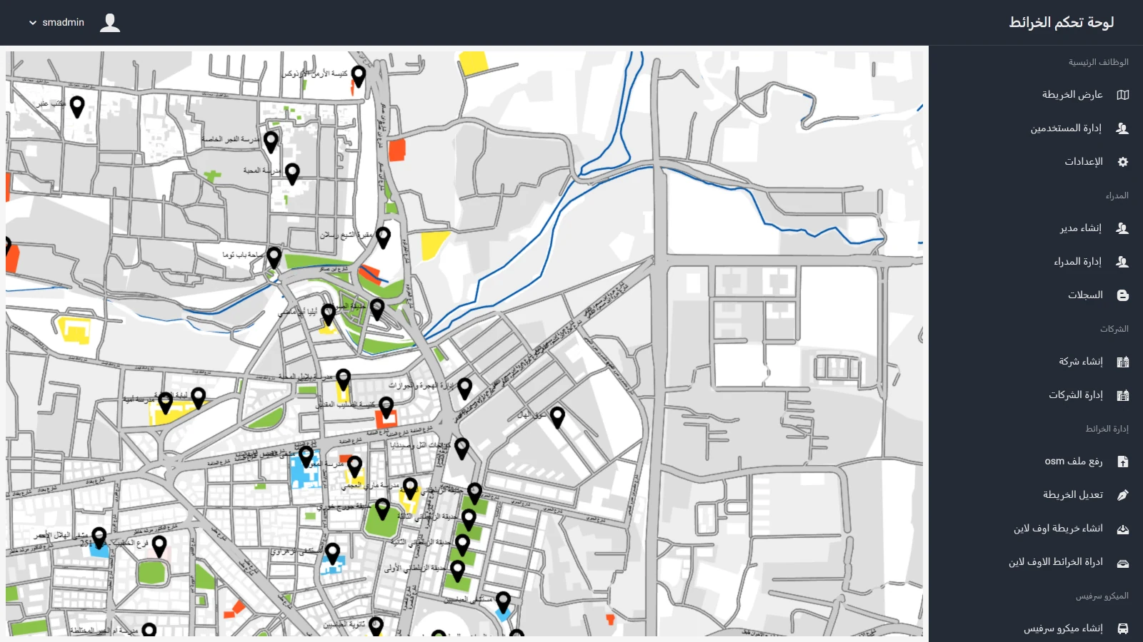 The map dashboard in the Syrian Maps dashboard
